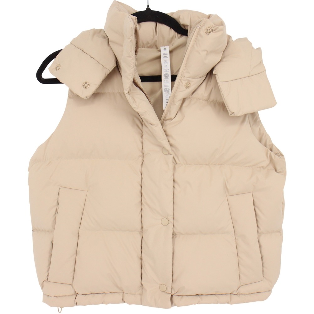 Lululemon Wunder Puff Cropped Vest Trench Beige 600 Goose Down Hoodie Size 4